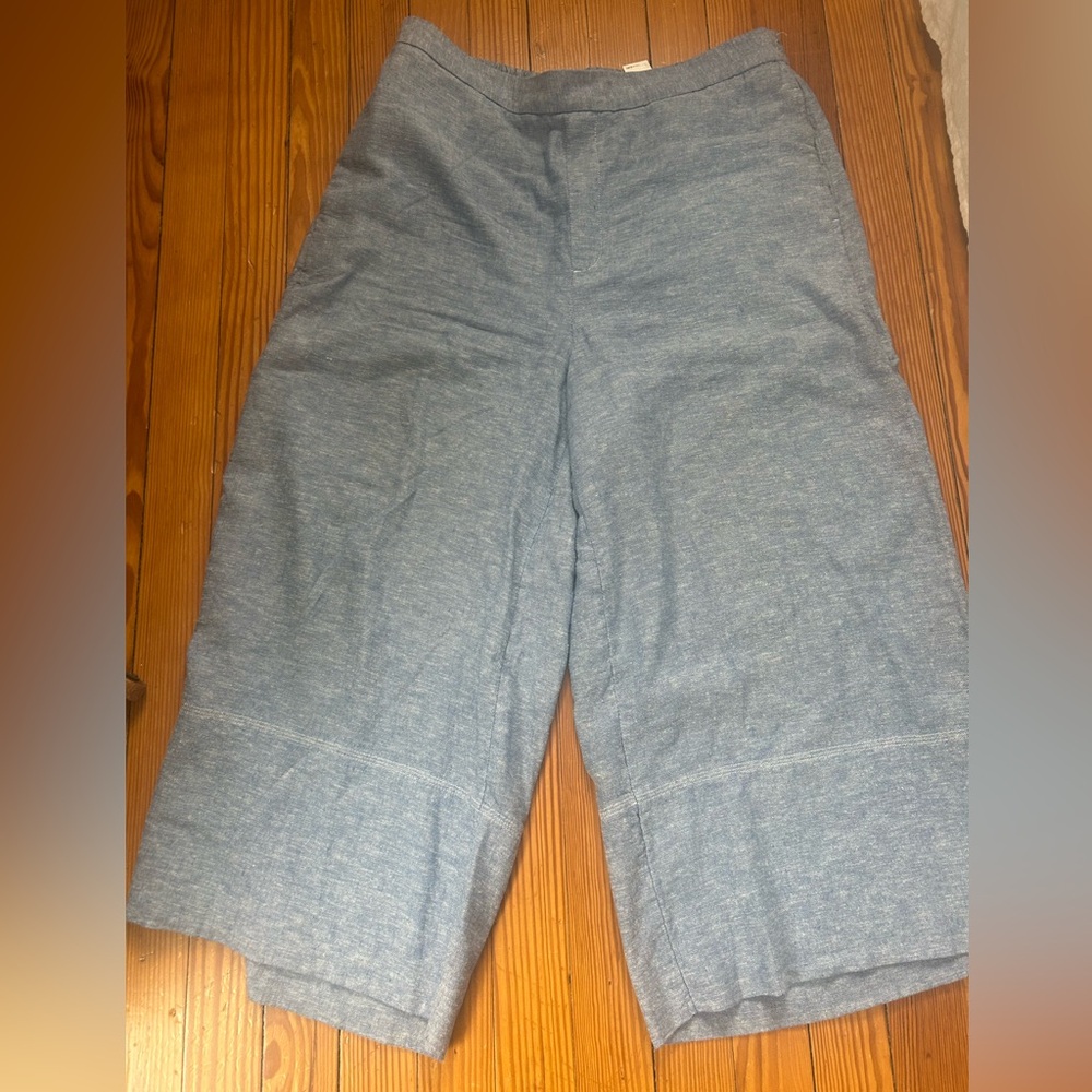 BANANQ REPUBLIC FACTORY WIDE-LEG HIGH-RISE LINEN-BLEND PULL-ON CROPPED PANT L